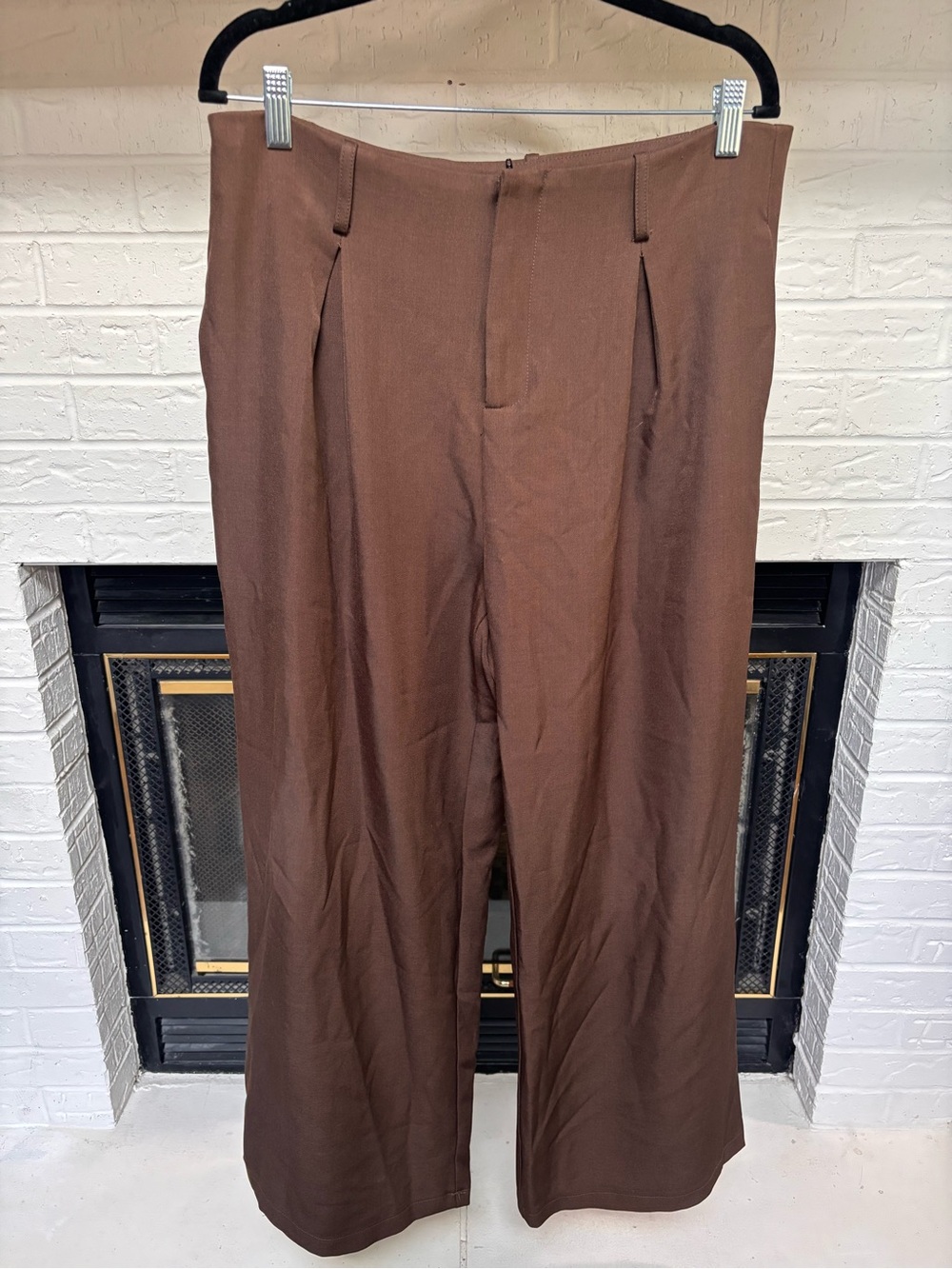 High-Rise Wide-Leg Pleated Pants in Brown